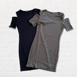 Black or green shoulder cut out dress